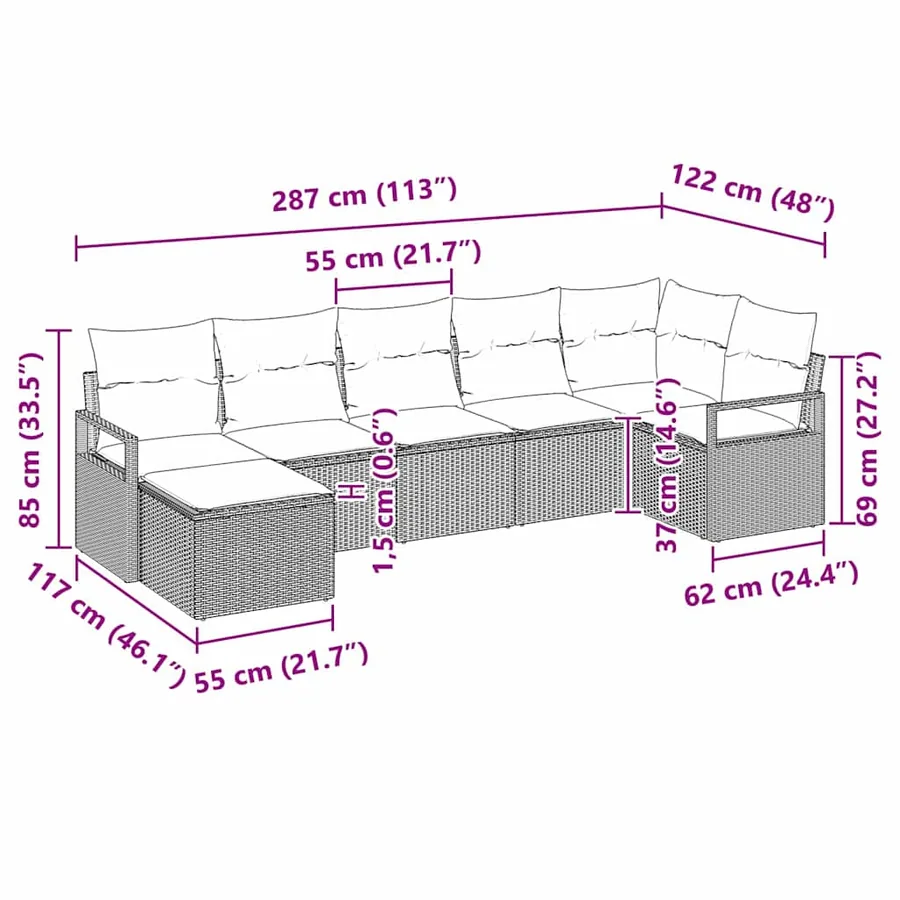 Ensemble de Canapés avec coussin 7 pcs Gris clair polyrotin - 14