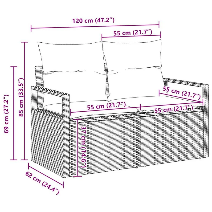 Ensemble de Canapés avec coussin 7 pcs Gris clair polyrotin - 15