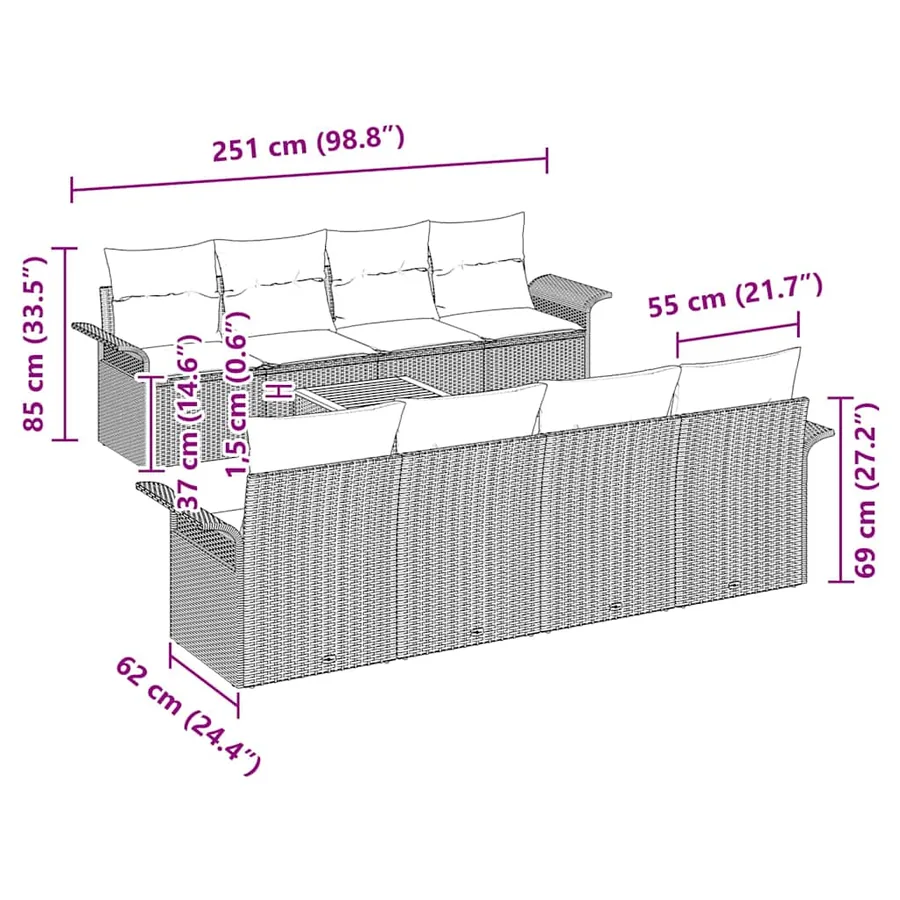 Ensemble de canapé de jardin avec stockage 9 pcs Gris polyrotin - 11