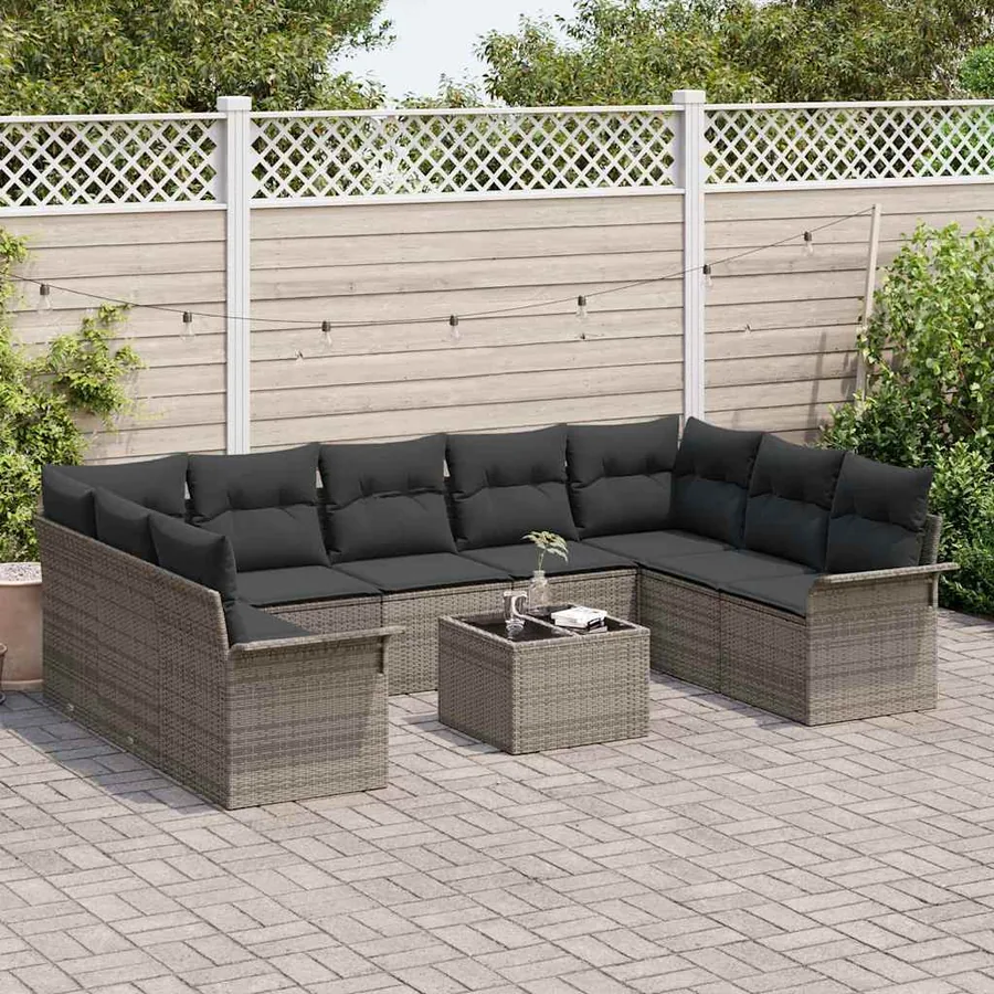 Ensemble de canapé de jardin 10 pcs Noir polyrotin - 3