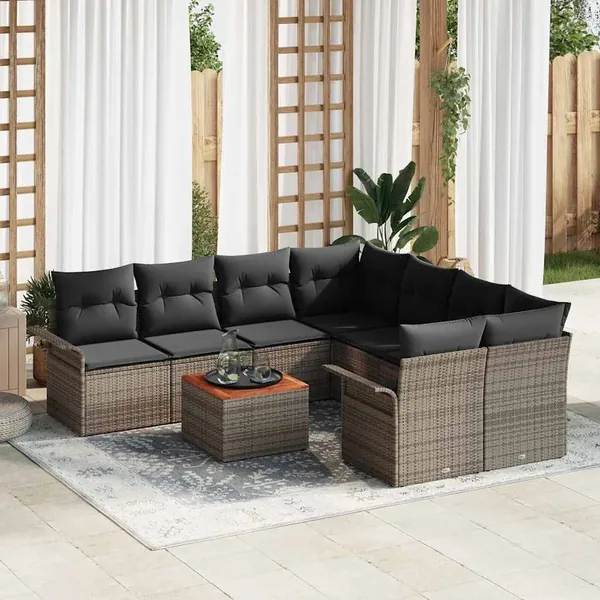 Ensemble de canapé de jardin avec stockage 9 pcs Gris polyrotin