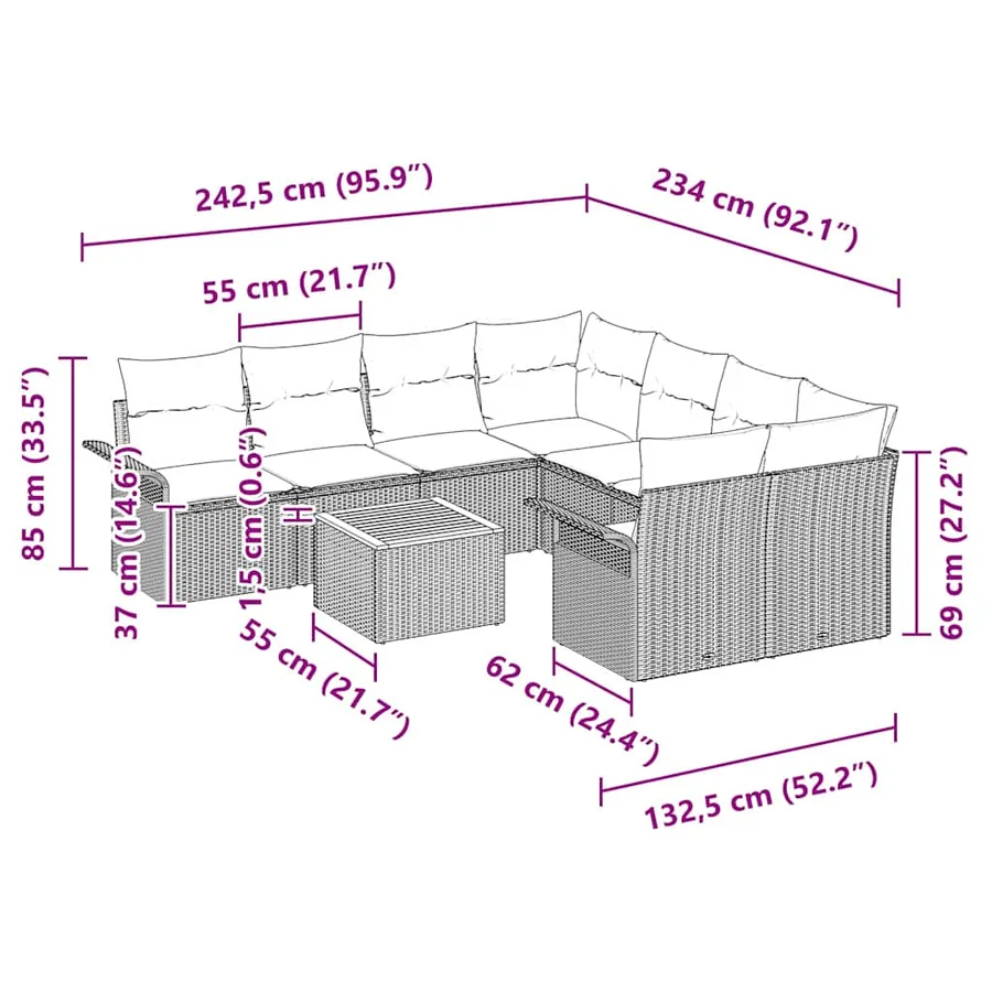 Ensemble de canapé de jardin avec stockage 9 pcs Gris polyrotin - 13