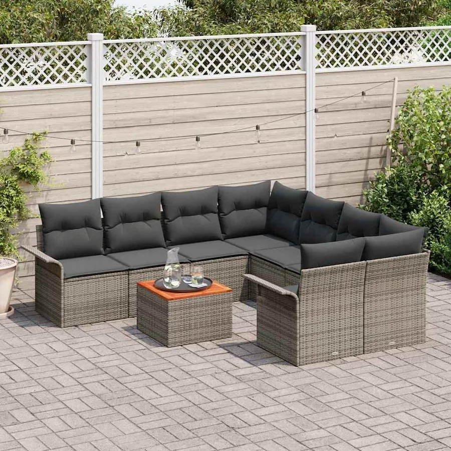 Ensemble de canapé de jardin avec stockage 9 pcs Gris polyrotin - 3