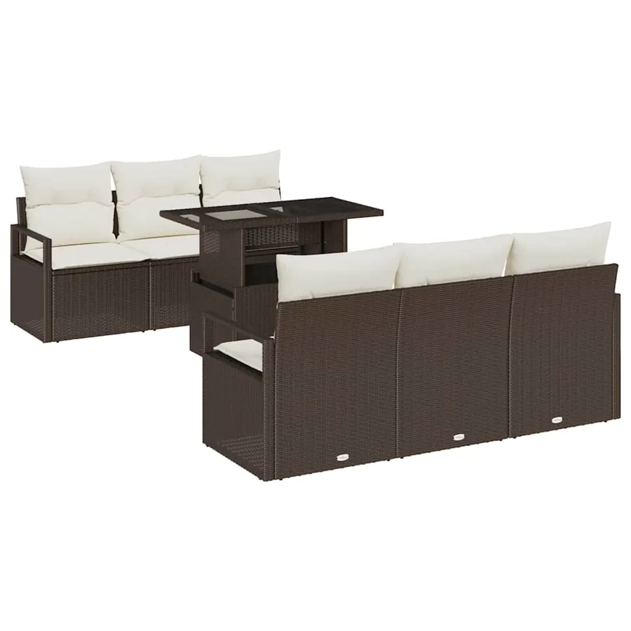 Ensemble de canapé de jardin 7 pcs Marron Poly rotin - 2