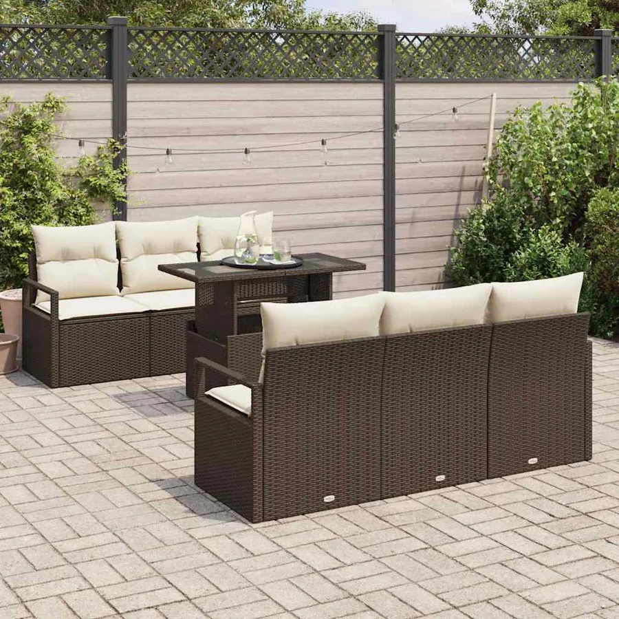Ensemble de canapé de jardin 7 pcs Marron Poly rotin - 3