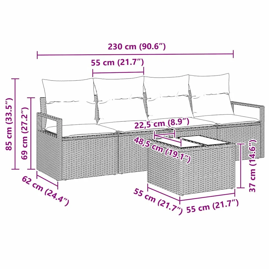 Ensemble de Canapés avec coussin 5 pcs Gris polyrotin - 11