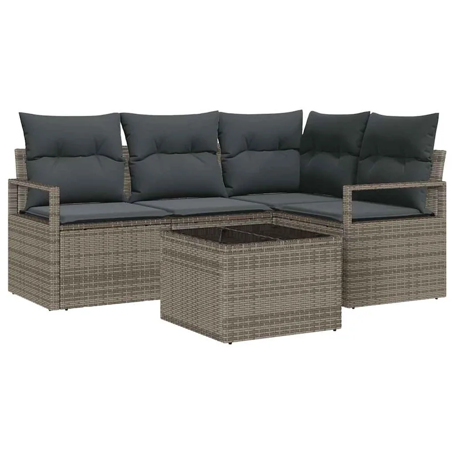 Ensemble de Canapés avec coussin 5 pcs Gris clair polyrotin - 2