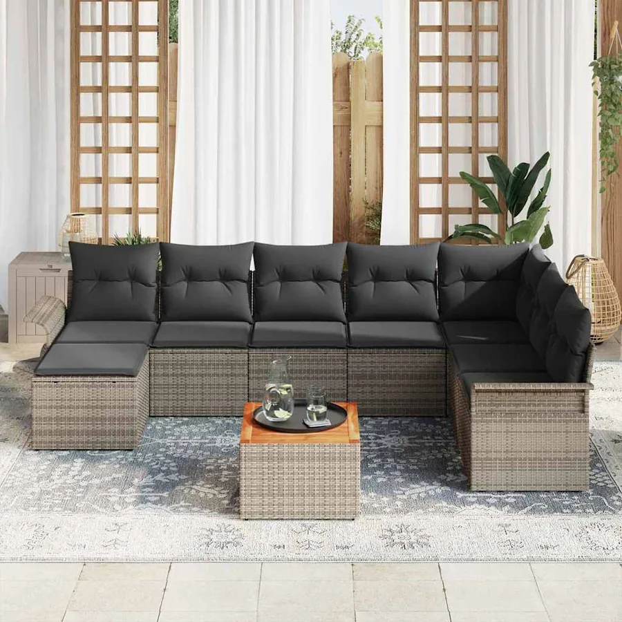 Ensemble de canapé de jardin avec stockage 9 pcs Gris polyrotin - 3
