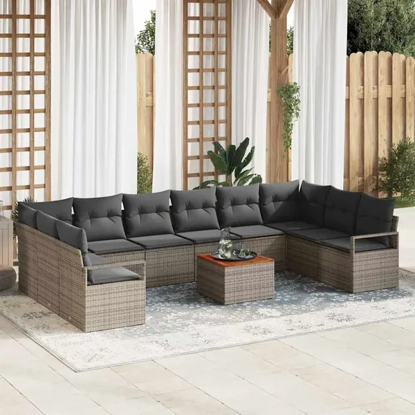 Ensemble de canapé de jardin 11 pcs Gris polyrotin