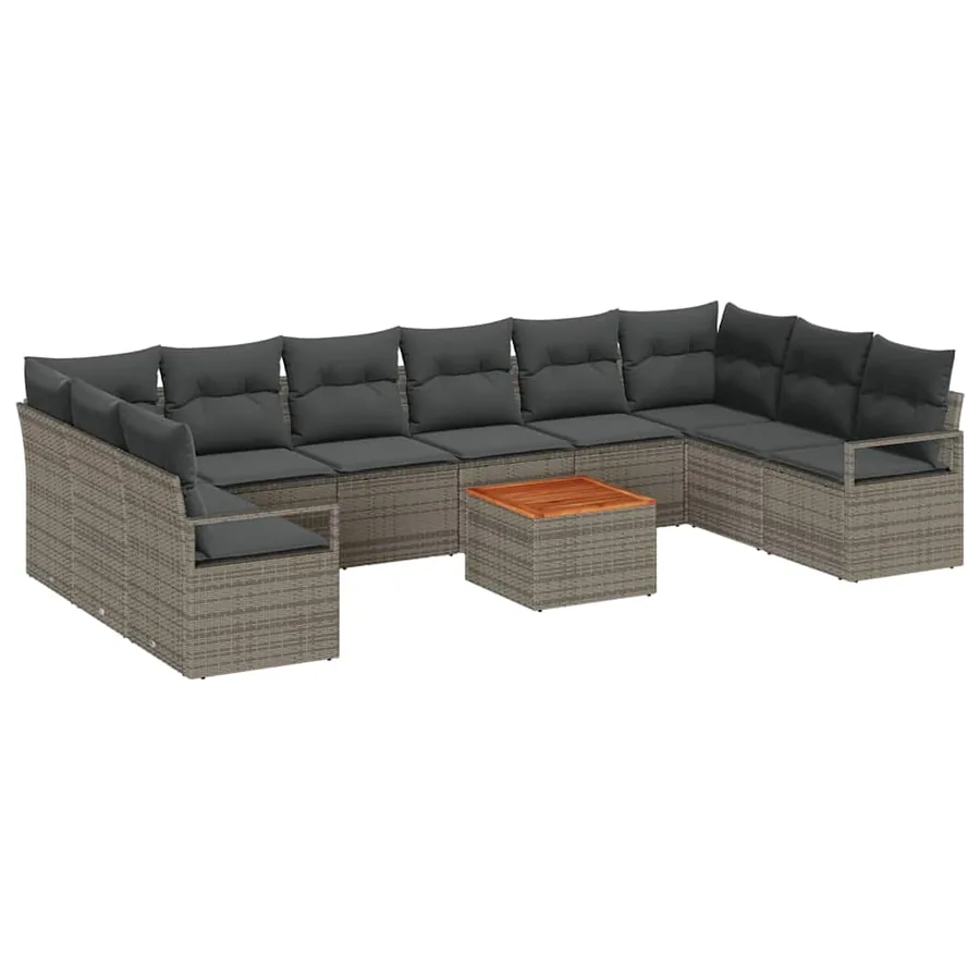 Ensemble de canapé de jardin 11 pcs Gris polyrotin - 2