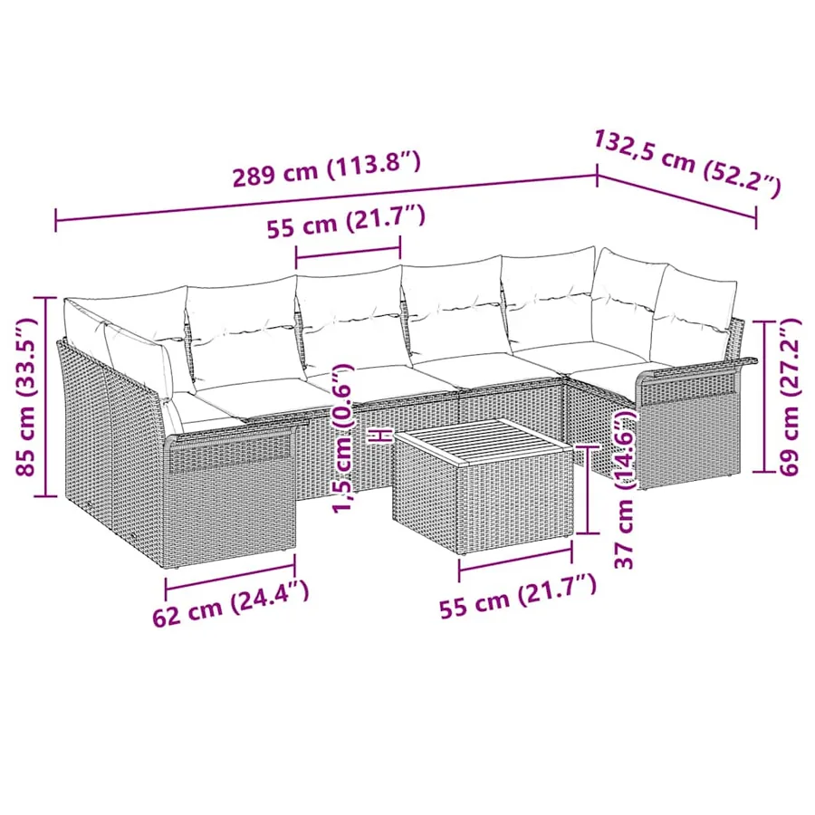 Ensemble de canapé de jardin avec stockage 8 pcs Gris polyrotin - 13