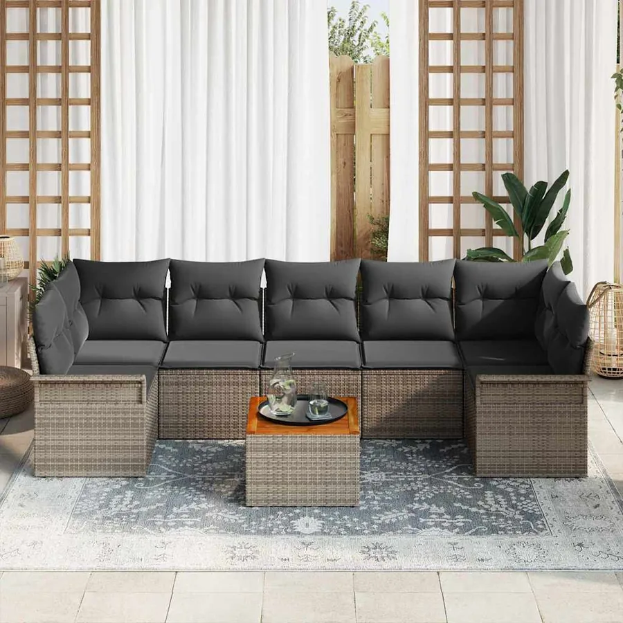 Ensemble de canapé de jardin avec stockage 8 pcs Gris polyrotin - 3