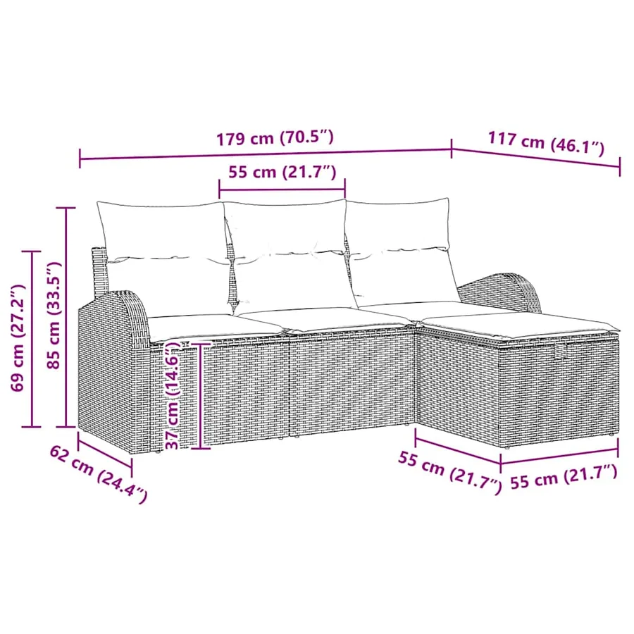 Ensemble de Canapés avec coussin 4 pcs Noir polyrotin - 9