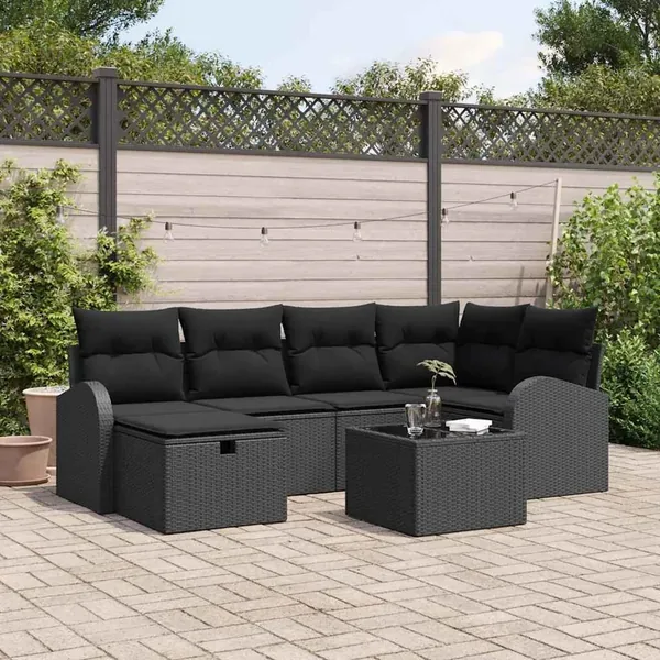 Ensemble de canapé de jardin 7 pcs Noir 234 x 124 x 85 cm
