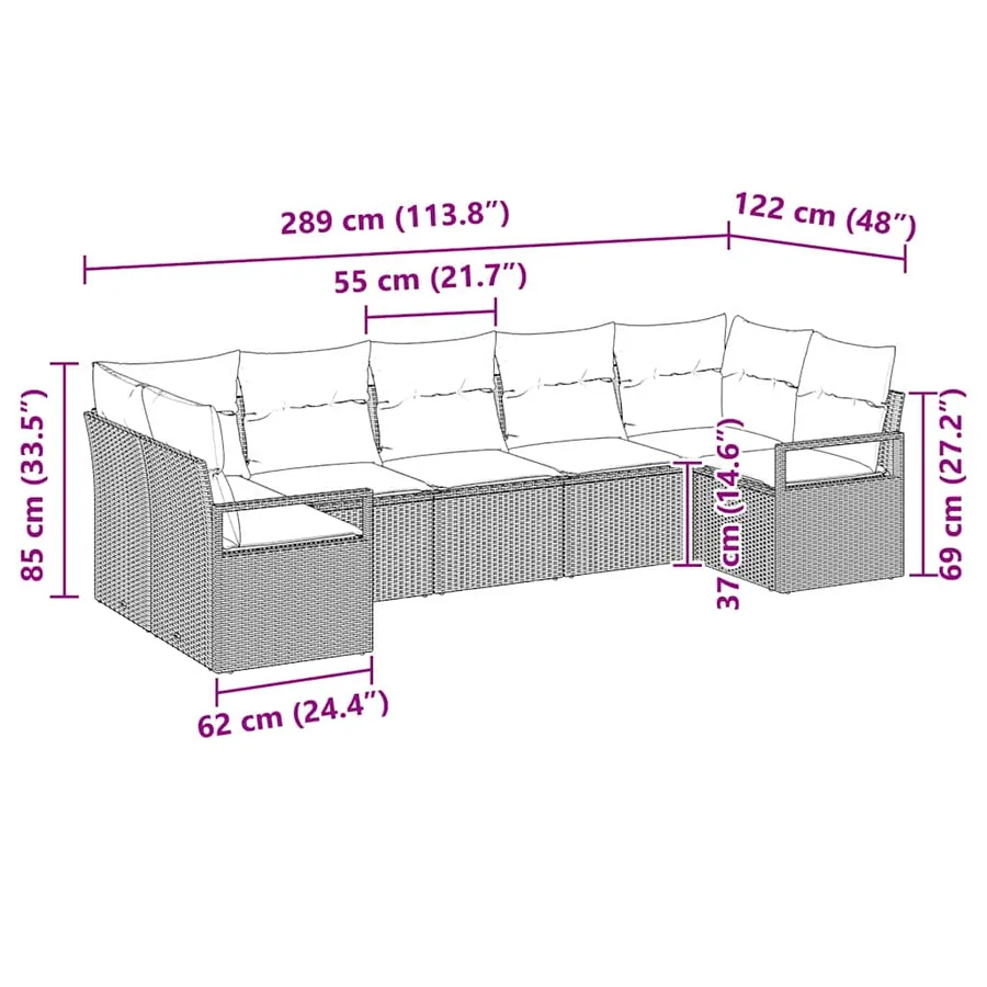 Ensemble de canapé de jardin 7 pcs Marron et blanc polyrotin - 12