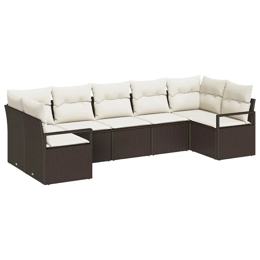 Ensemble de canapé de jardin 7 pcs Marron et blanc polyrotin - 2