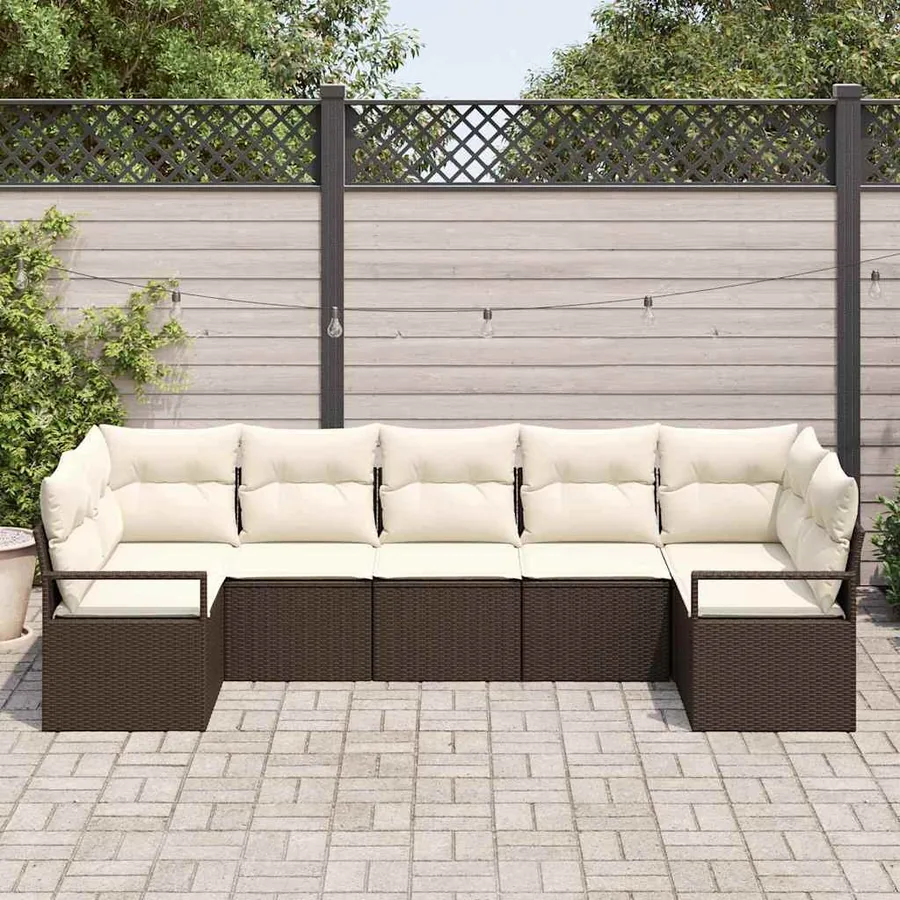 Ensemble de canapé de jardin 7 pcs Marron et blanc polyrotin - 3