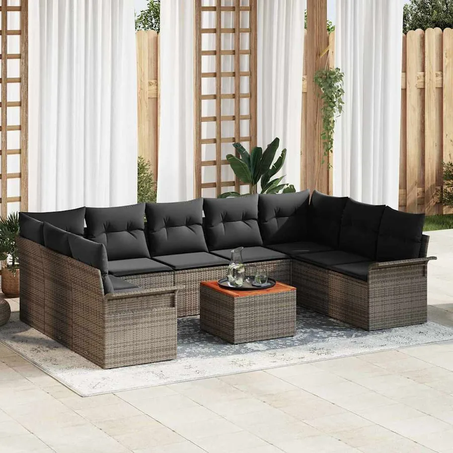 Ensemble de canapé de jardin 10 pcs Gris polyrotin