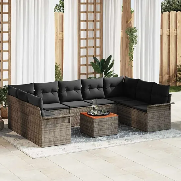 Ensemble de canapé de jardin 10 pcs Gris polyrotin
