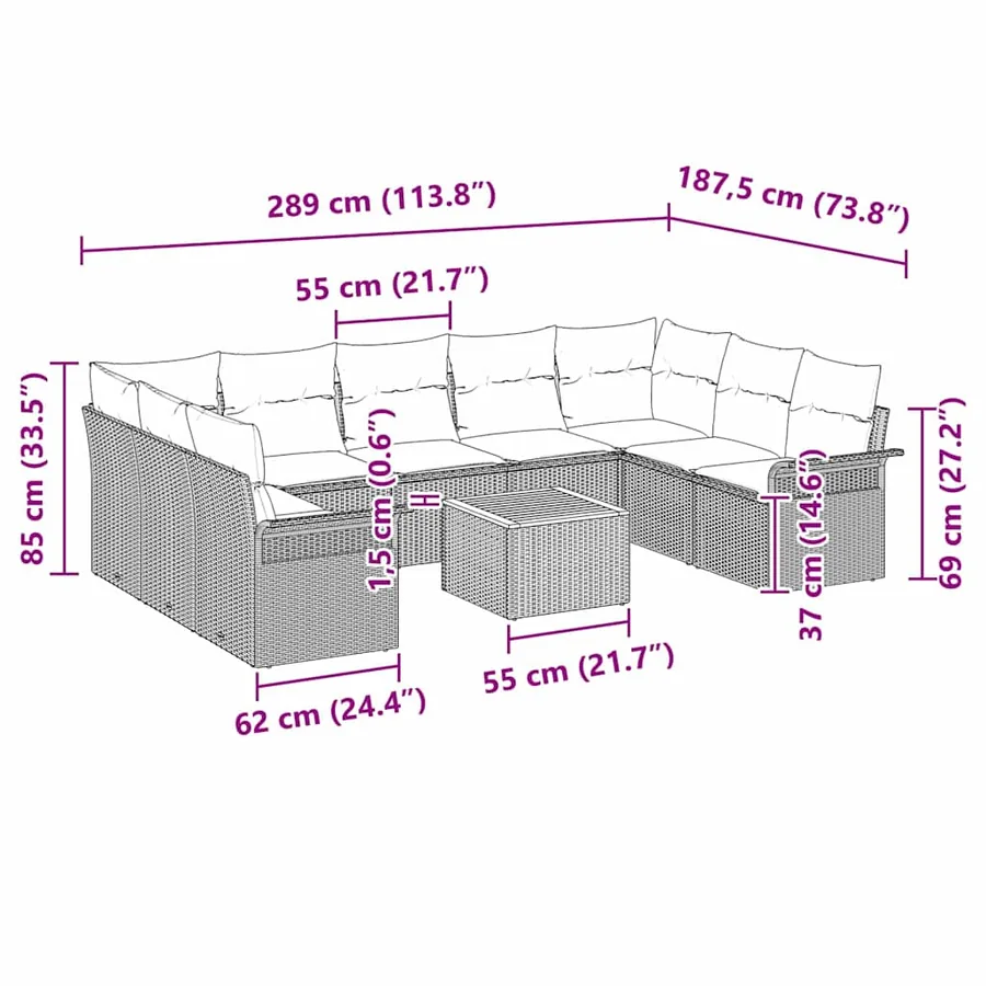 Ensemble de canapé de jardin 10 pcs Gris polyrotin - 13