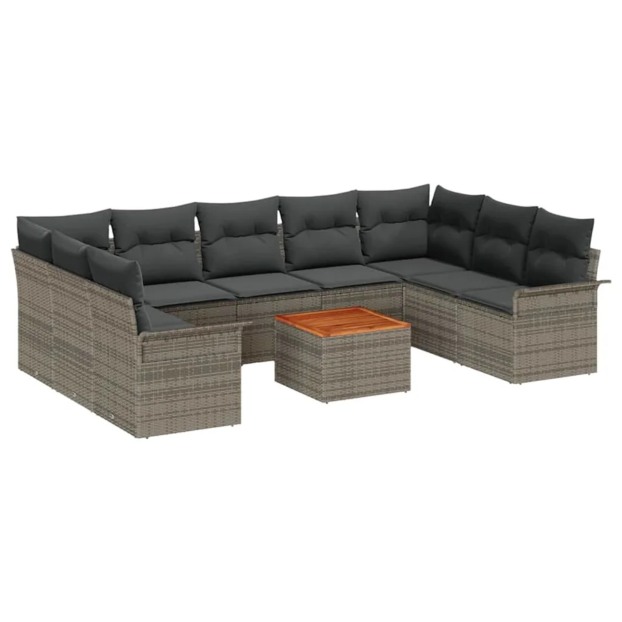 Ensemble de canapé de jardin 10 pcs Gris polyrotin - 2