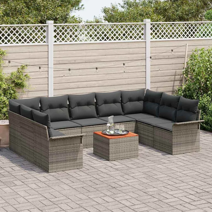 Ensemble de canapé de jardin 10 pcs Gris polyrotin - 3