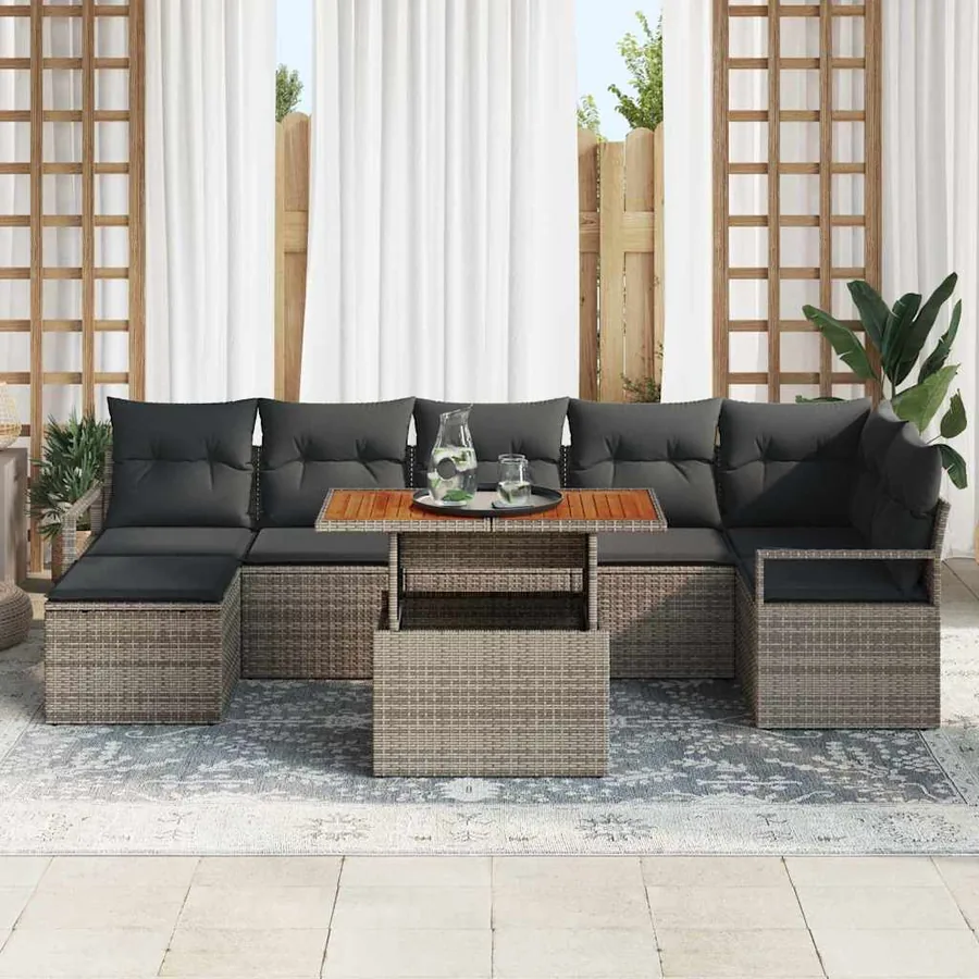 Ensemble de canapé de jardin 8 pcs Gris Poly rotin - 3