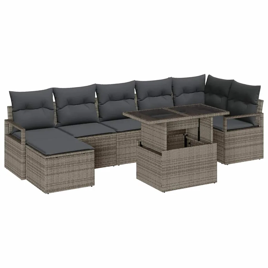 Ensemble de canapé de jardin 8 pcs Gris Poly rotin - 2