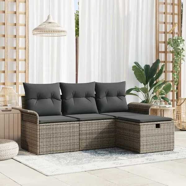 Ensemble de canapé de jardin avec coussin 4 pcs Poly rotin