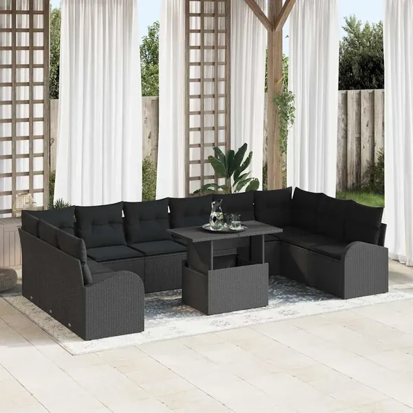 Ensemble de canapé de jardin 11 pcs Noir polyrotin