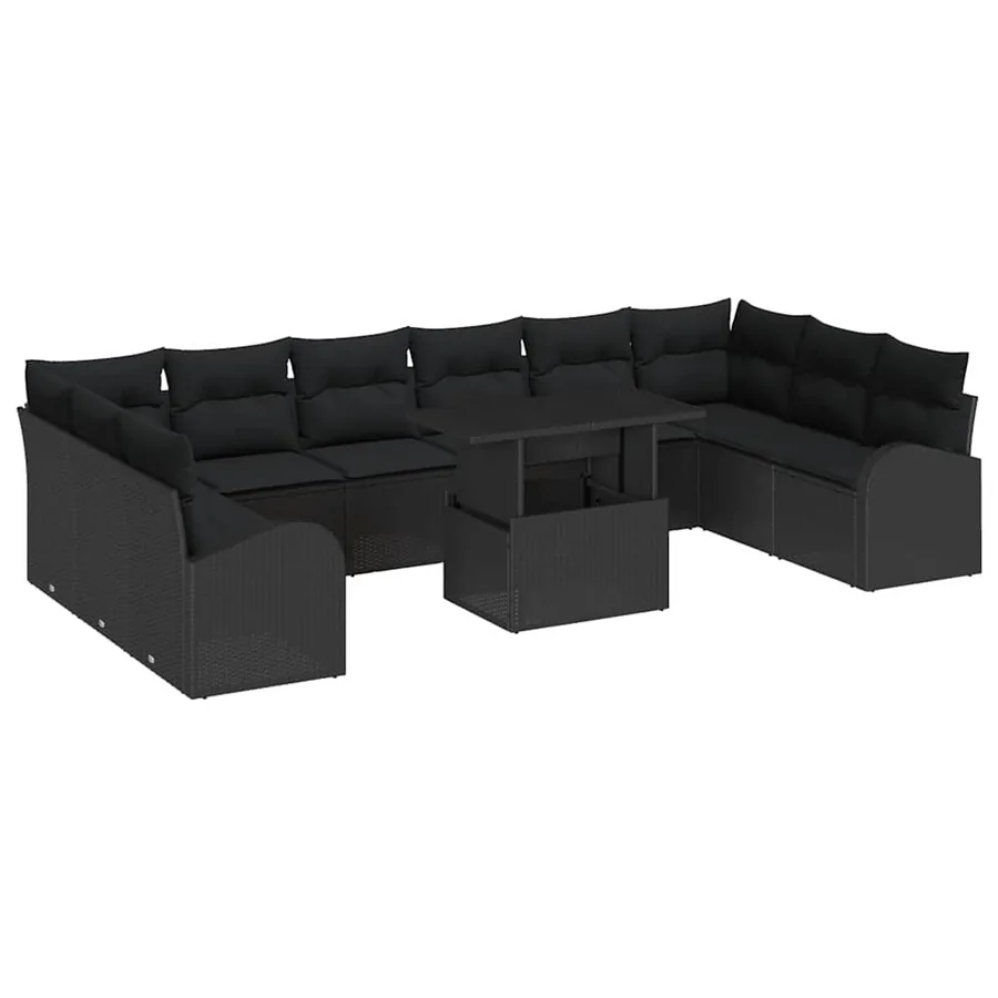 Ensemble de canapé de jardin 11 pcs Noir polyrotin - 2
