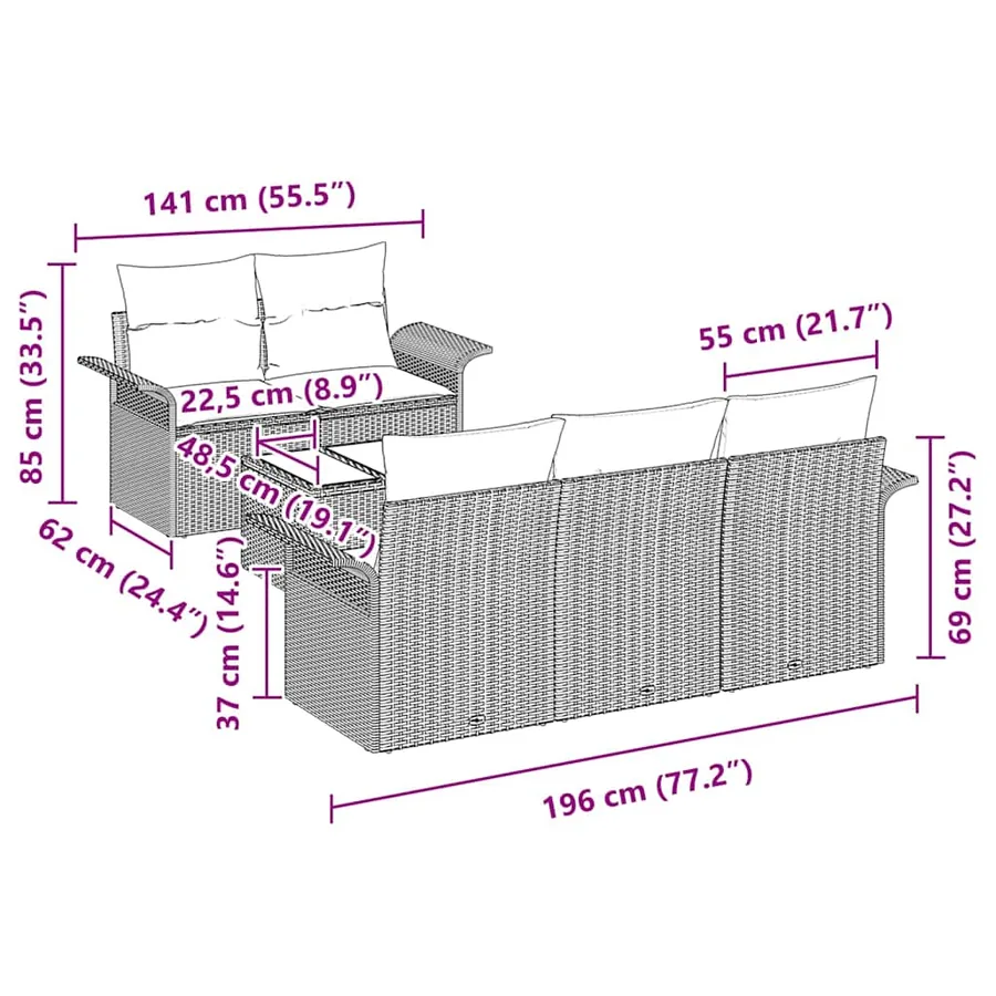 Ensemble de canapé de jardin 6 pcs Gris 55 x 55 x 37 cm - 14