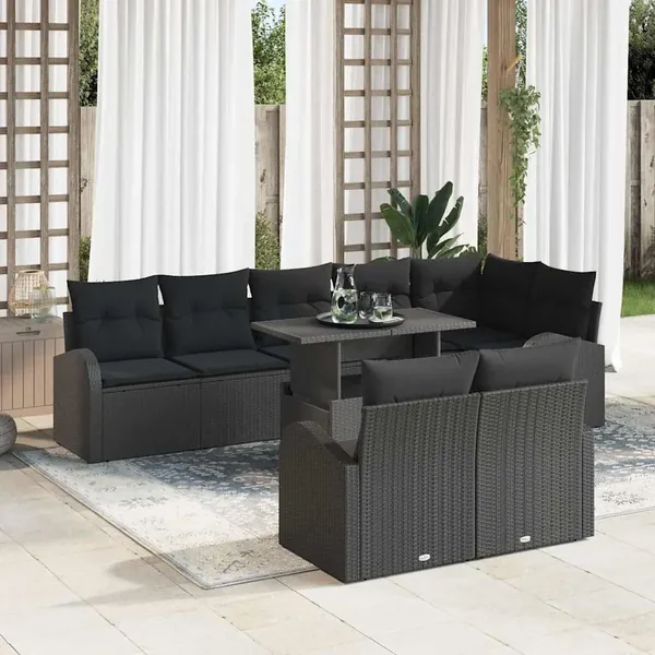 Ensemble de canapé de jardin avec stockage 9 pcs Noir polyrotin
