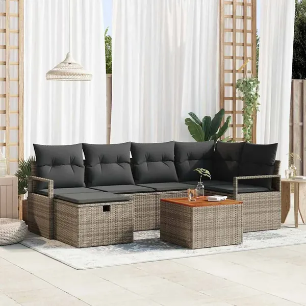 Ensemble de canapé de jardin avec coussin 7 pcs Gris Poly rotin