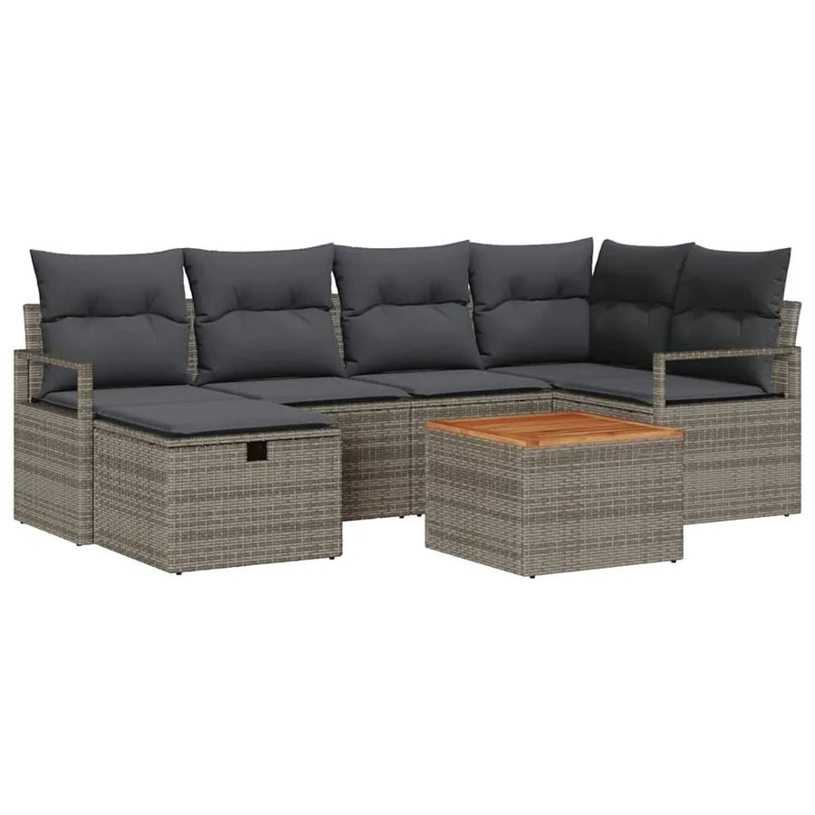 Ensemble de canapé de jardin avec coussin 7 pcs Gris Poly rotin - 2