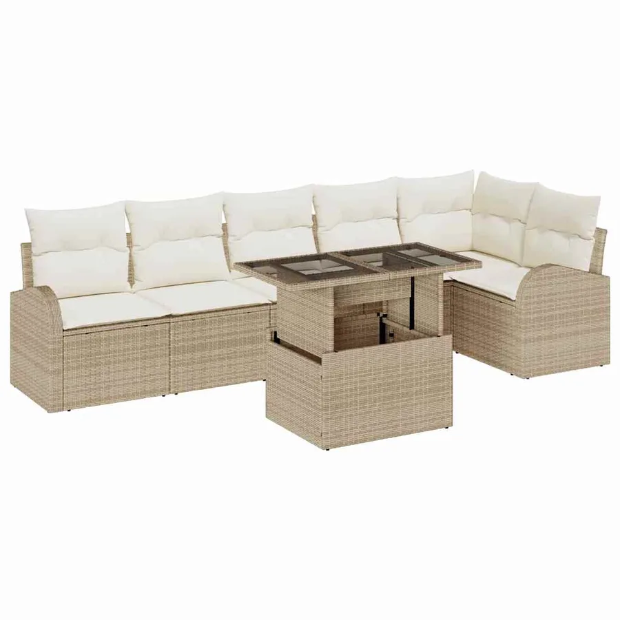 Ensemble de canapé de jardin 7 pcs beige et crème polyrotin - 2