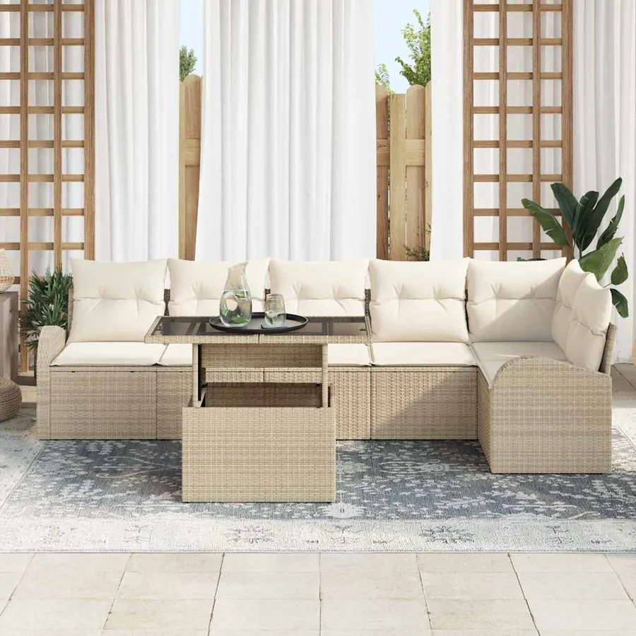 Ensemble de canapé de jardin 7 pcs beige et crème polyrotin - 3