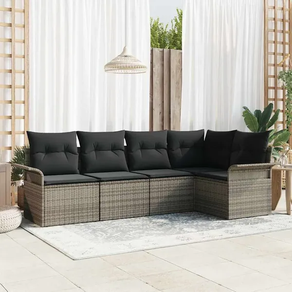 Ensemble de canapé de jardin avec stockage 5 pcs Gris polyrotin