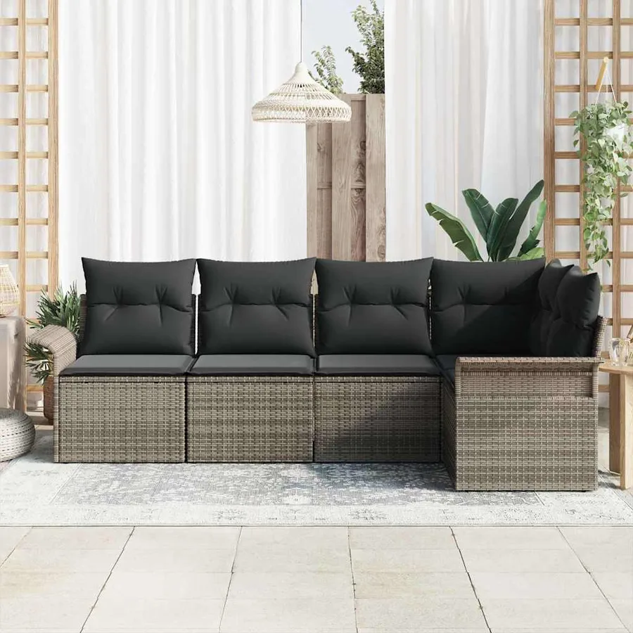 Ensemble de canapé de jardin avec stockage 5 pcs Gris polyrotin - 3