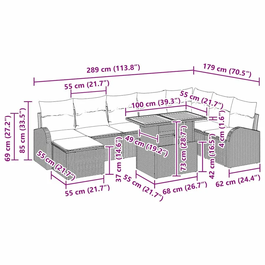 Ensemble de canapé de jardin avec coussin 9 pcs Noir - 12