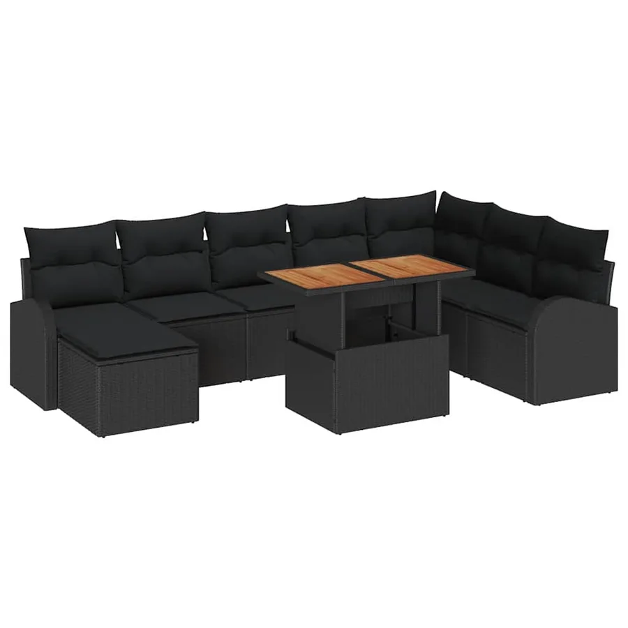 Ensemble de canapé de jardin avec coussin 9 pcs Noir - 2