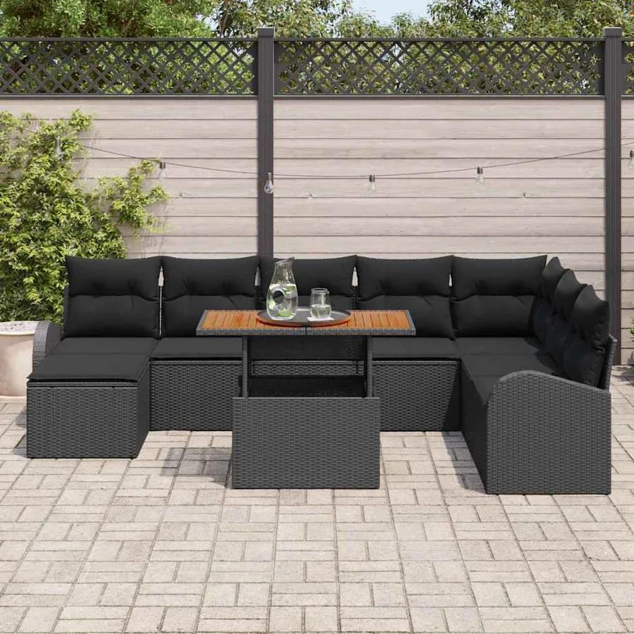 Ensemble de canapé de jardin avec coussin 9 pcs Noir - 3