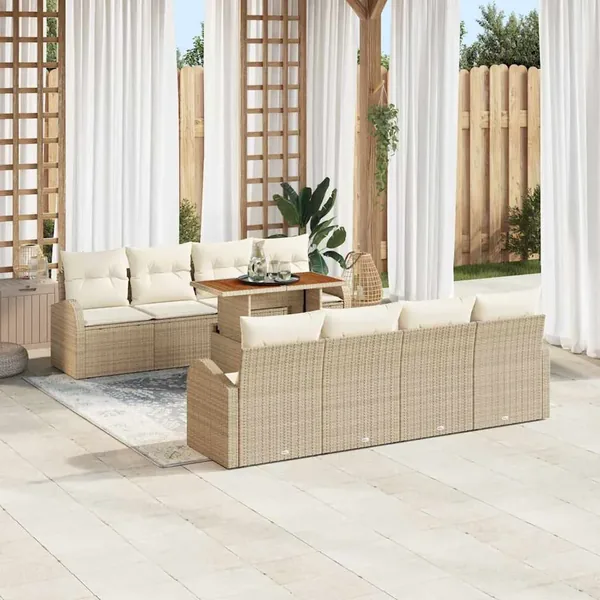 Ensemble de canapé de jardin avec coussin 7 pcs Beige et crème