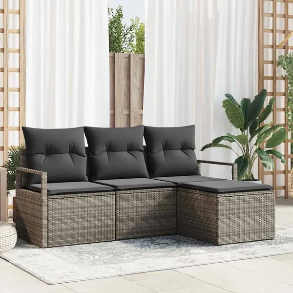 Ensemble de Canapés avec coussin 4 pcs Gris polyrotin