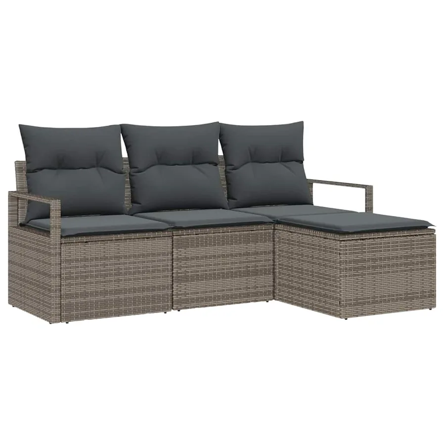 Ensemble de Canapés avec coussin 4 pcs Gris polyrotin - 2