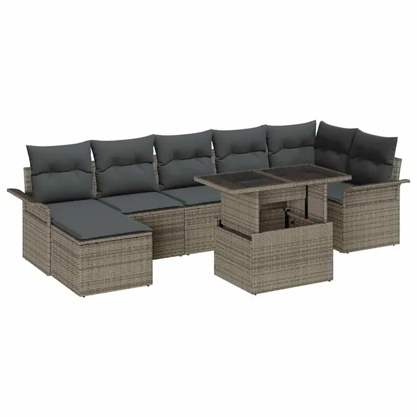 Ensemble de canapé de jardin avec coussin 8 pcs Gris Poly rotin