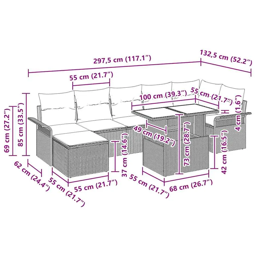 Ensemble de canapé de jardin avec coussin 8 pcs Gris Poly rotin - 7