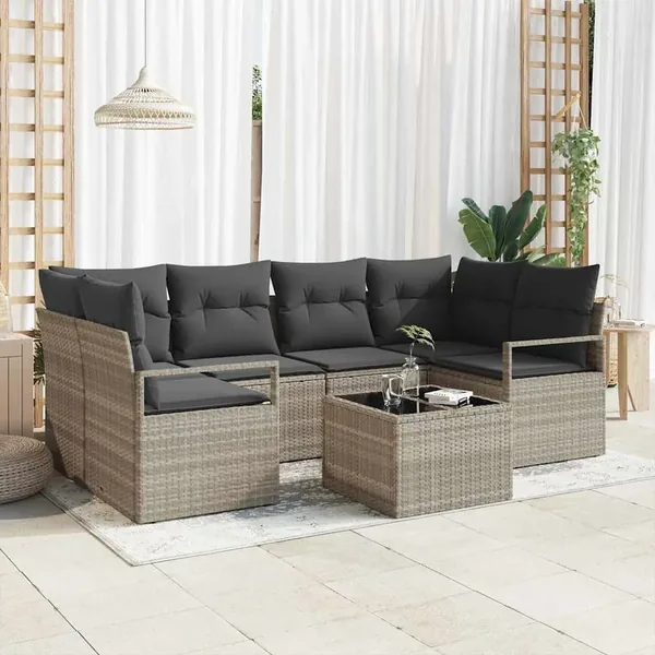 Ensemble de canapé de jardin 7 pcs Gris clair et gris foncé