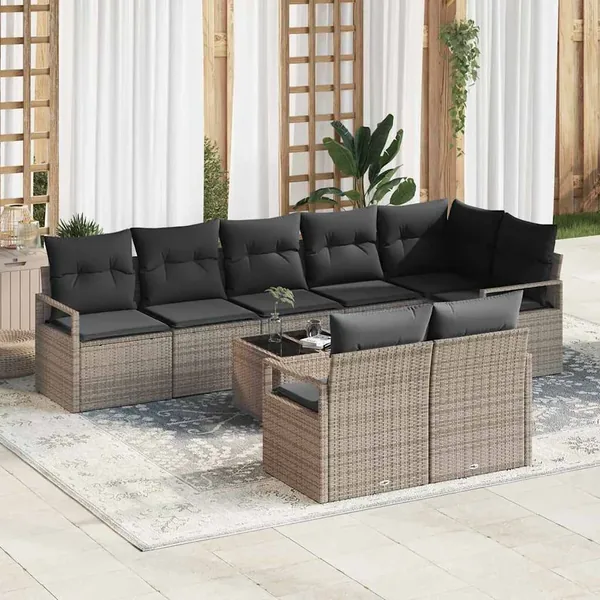 Ensemble de canapé de jardin 9 pcs Gris clair polyrotin