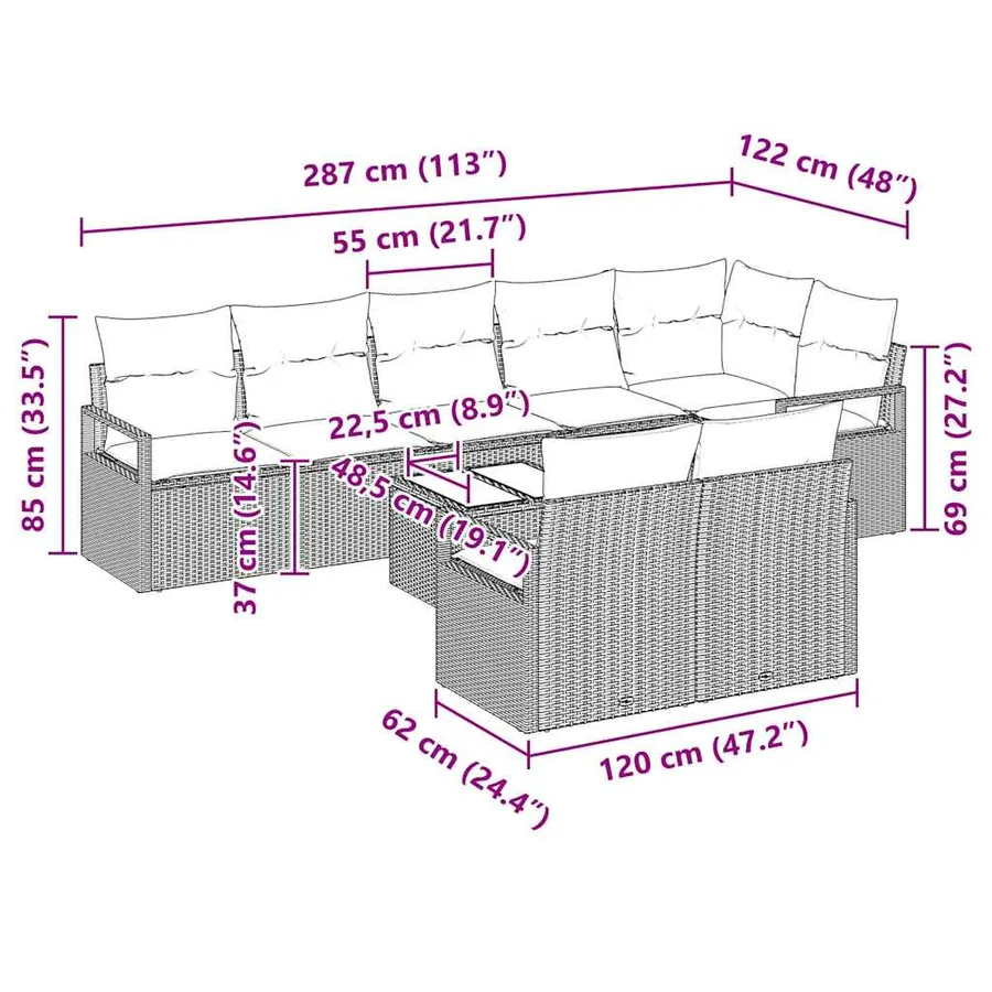 Ensemble de canapé de jardin 9 pcs Gris clair polyrotin - 13